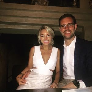 BCBG floor length lace and satin